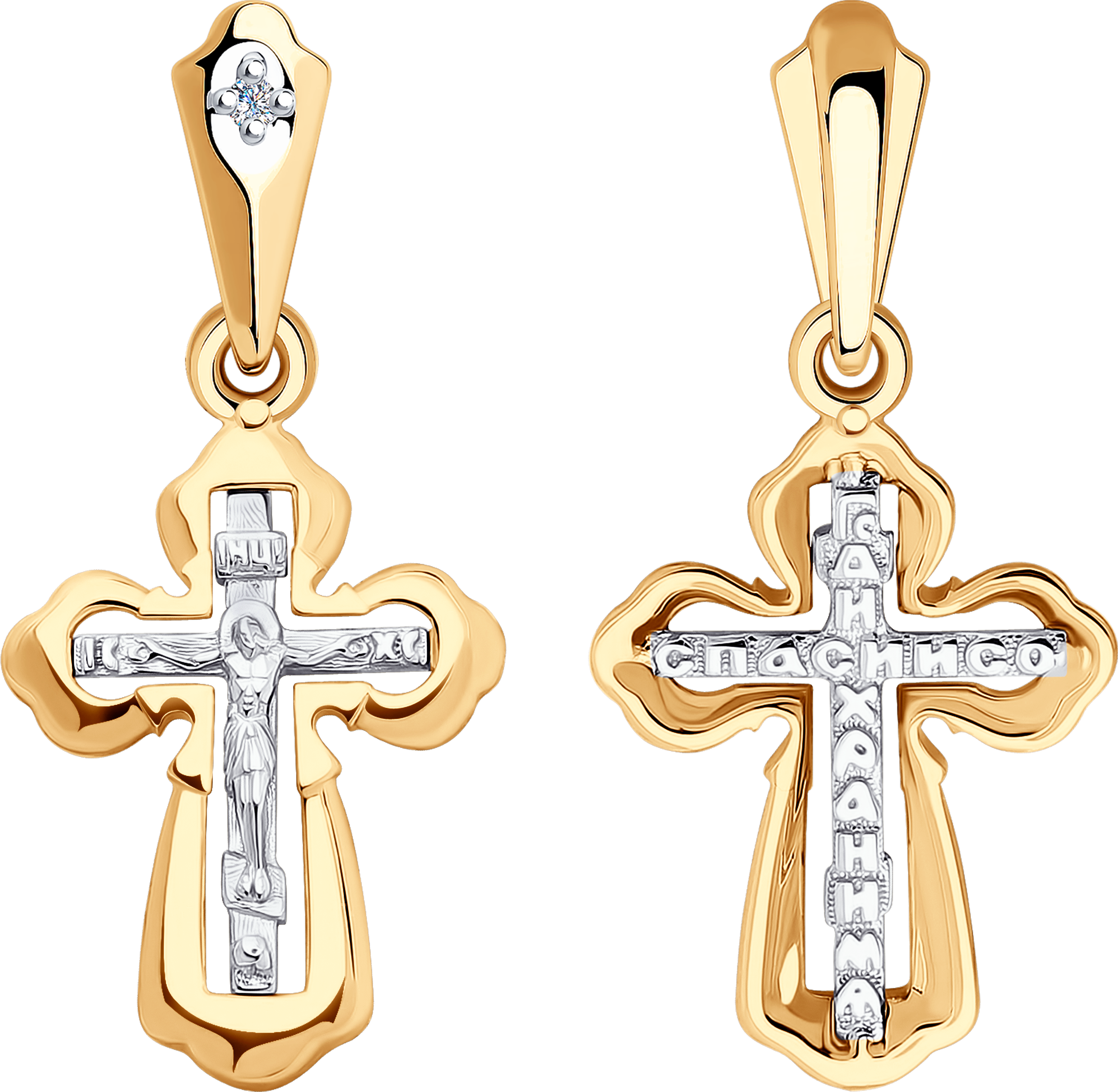 Крест SOKOLOV Diamonds из комбинированного золота с бриллиантом