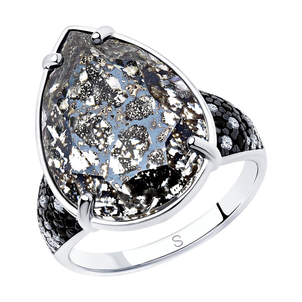 

Кольцо SOKOLOV из серебра с чёрным кристаллом Swarovski и фианитами