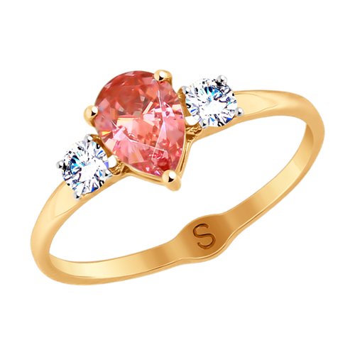 Кольцо из золота с бесцветными и розовым Swarovski Zirconia (81010360) - фото