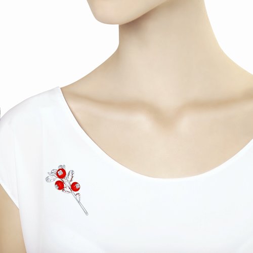 Брошь из серебра с эмалью с фианитами - фото 2