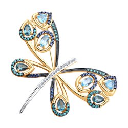 Брошь SOKOLOV из золота с голубыми и синими топазами и фианитами 40500₽