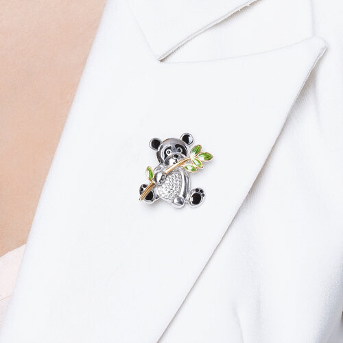 Брошь из золочёного серебра с эмалью и фианитами - фото 3