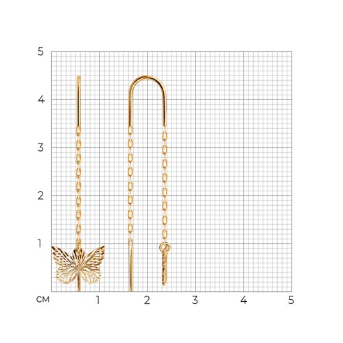 Женские серьги-продевки с бабочкой из золота 025416 SOKOLOV фото 2