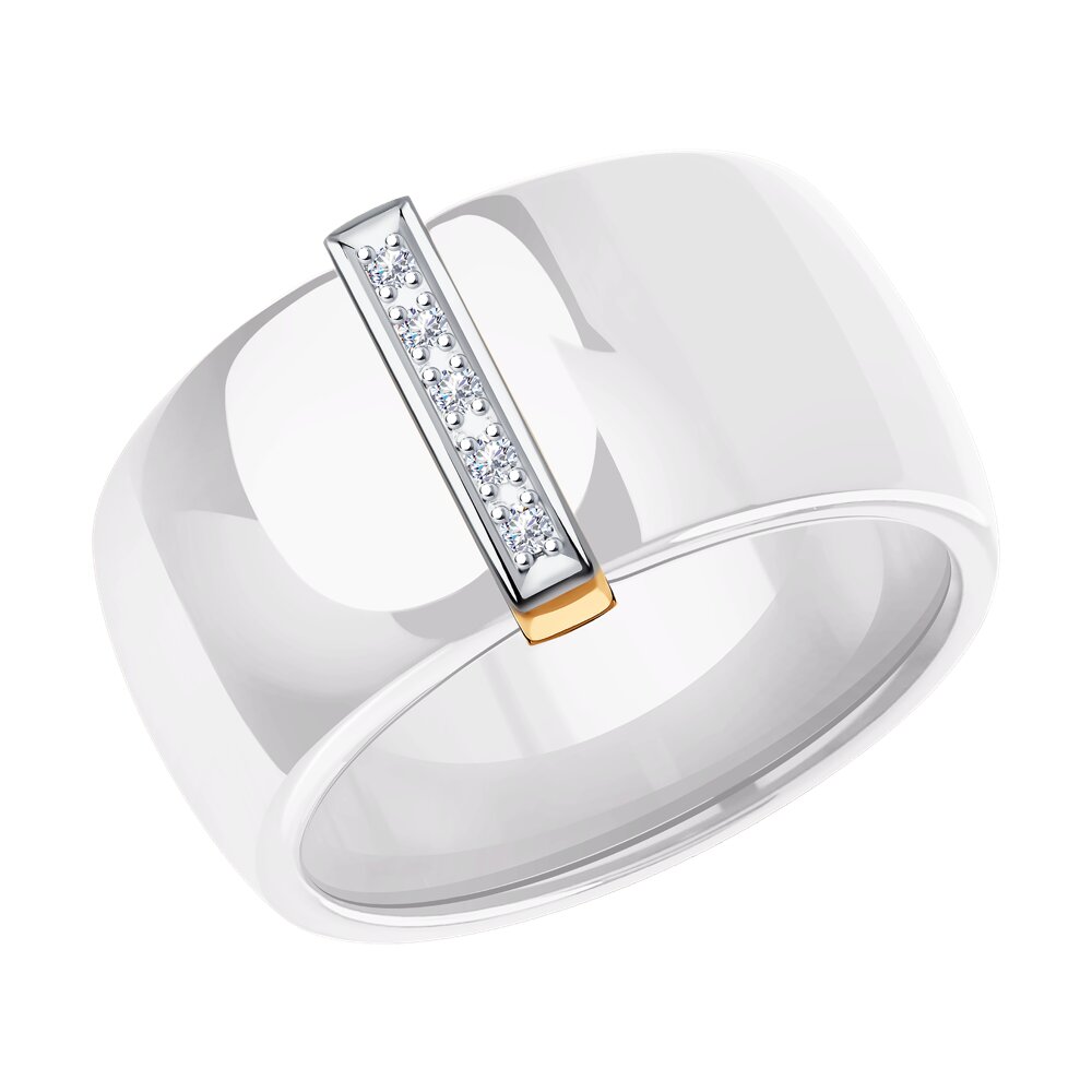 Белое керамическое кольцо с золотом и бриллиантами SOKOLOV 
