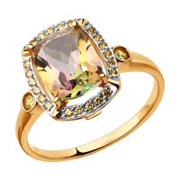Кольцо из золота с розовыми топазами Swarovski и жёлтыми Swarovski Zirconia