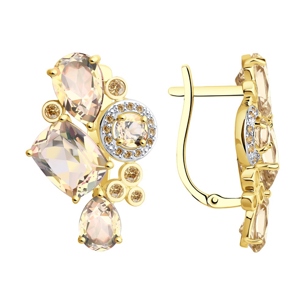 

Серьги SOKOLOV из желтого золота с розовыми топазами Swarovski и жёлтыми Swarovski Zirconia