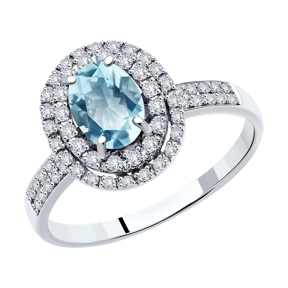 Кольцо SOKOLOV из белого золота с бриллиантами и аквамарином 130500₽