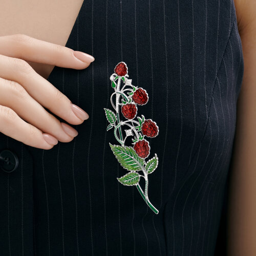 Брошь из серебра с фианитами и эмалью - фото 3