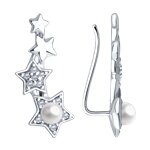 Серьги из серебра с жемчугом Swarovski и фианитами