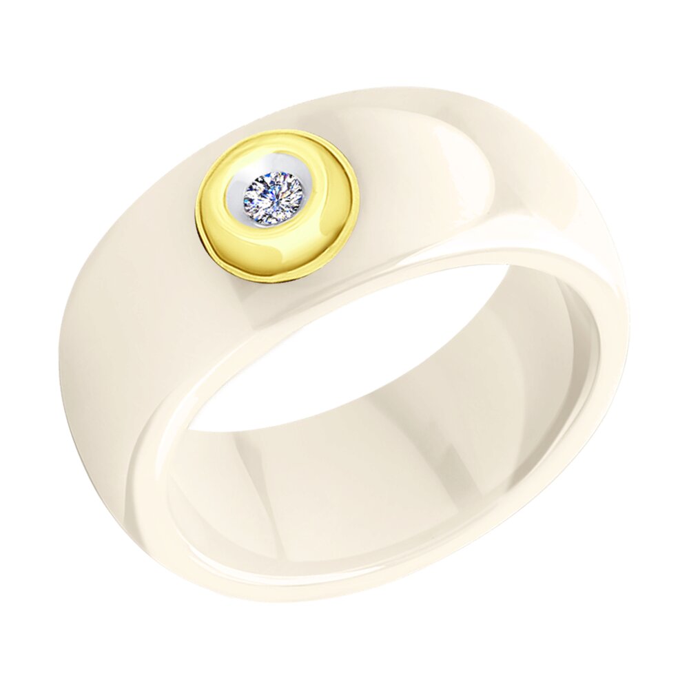 Кольцо SOKOLOV из желтого золота с бриллиантом и жёлтой керамической вставкой