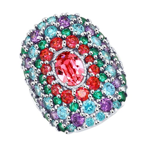 Кольцо из серебра с розовым кристаллом Swarovski и фианитами
