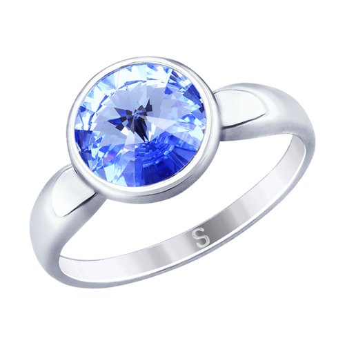 Кольцо из серебра с синим кристаллом Swarovski (94012603) - фото