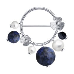 Брошь SOKOLOV из серебра с содалитом и синтетическим жемчугом 2000₽