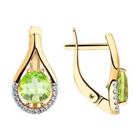 Серьги из золота с хризолитами и фианитами