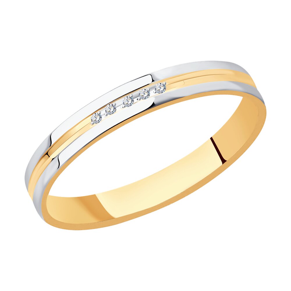 Обручальное кольцо SOKOLOV из комбинированного золотас фианитами, comfort fit, 3,5 мм