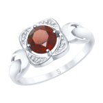 Кольцо из серебра с гранатом и фианитами