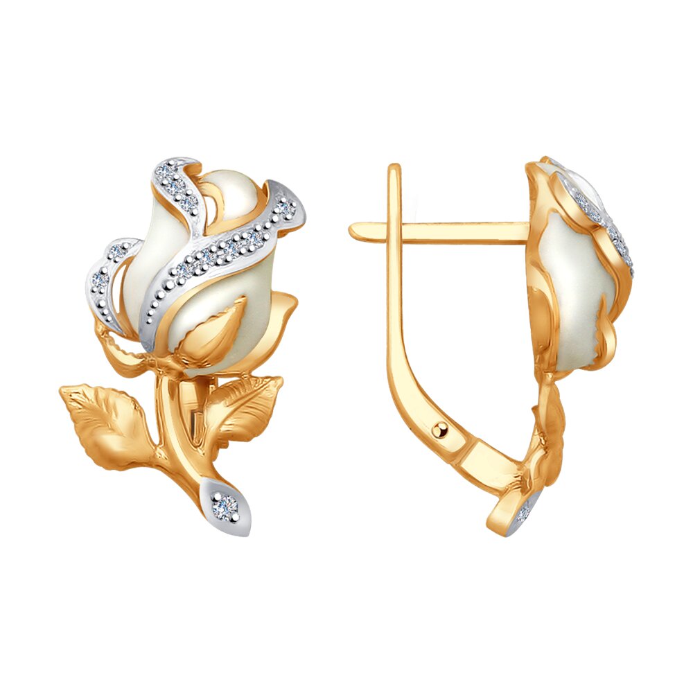 Золотые серьги «Белые розы» с бриллиантами SOKOLOV Diamonds