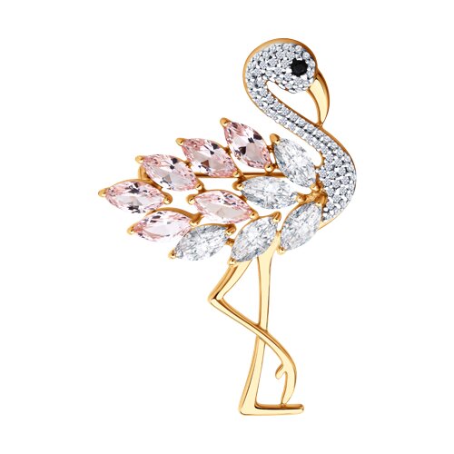 Брошь из золочёного серебра с ситаллами и фианитами - фото 1