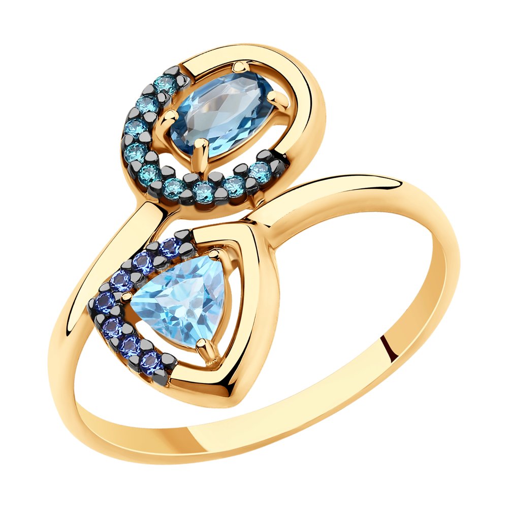 Кольцо SOKOLOV из золота с голубым и синим топазами и фианитами
