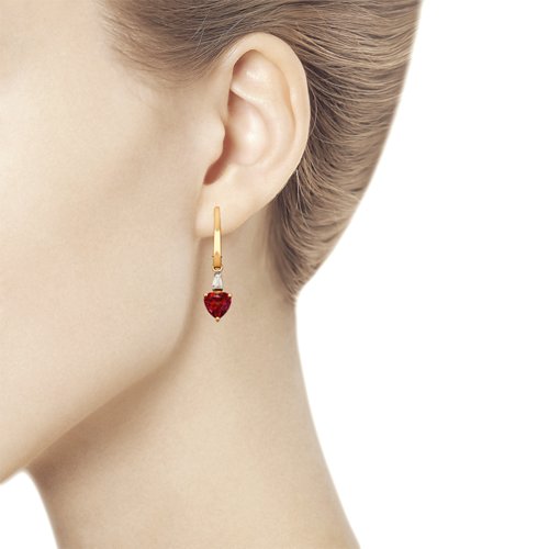 Серьги из золота с бесцветными и красными Swarovski Zirconia