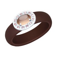 Кольцо из серебра с розовым агат (синт.), коричневыми керамическими вставками и ситаллами