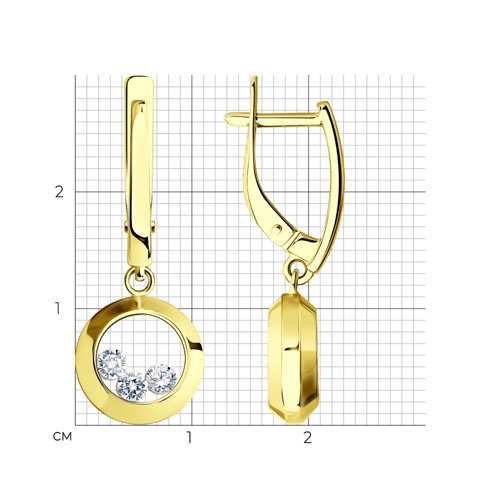 Серьги из желтого золота с минеральным стеклом и фианитами 027536-2 SOKOLOV фото 2