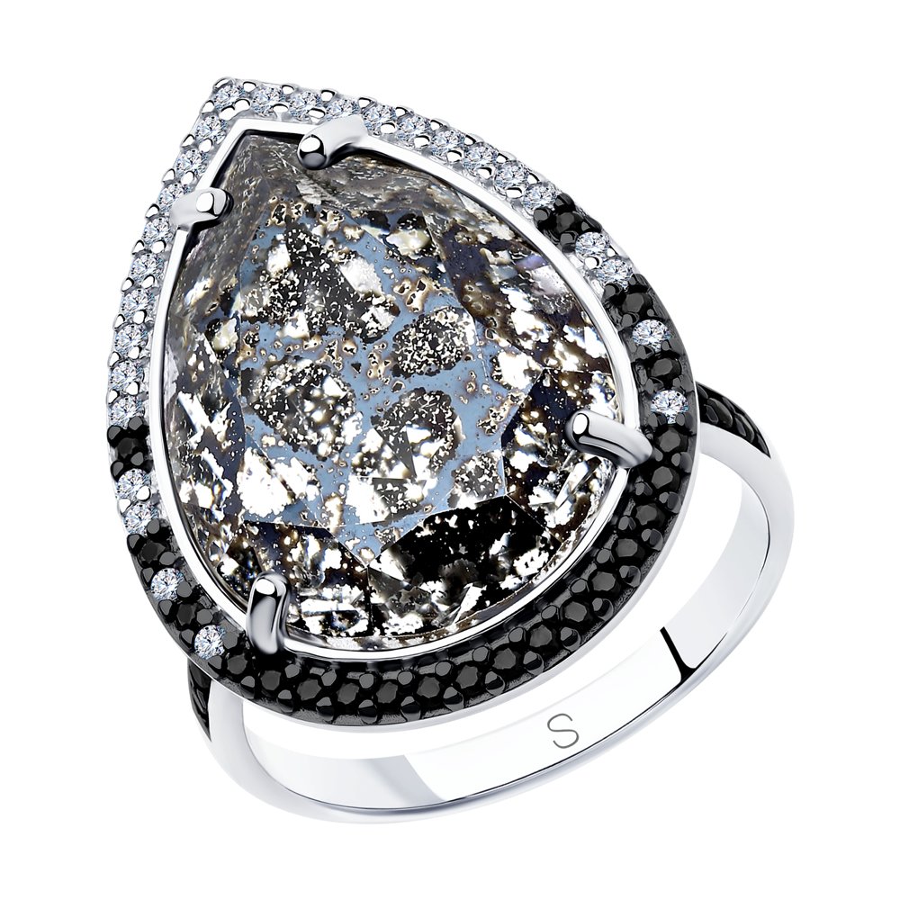 

Кольцо SOKOLOV из серебра с чёрным кристаллом Swarovski и фианитами