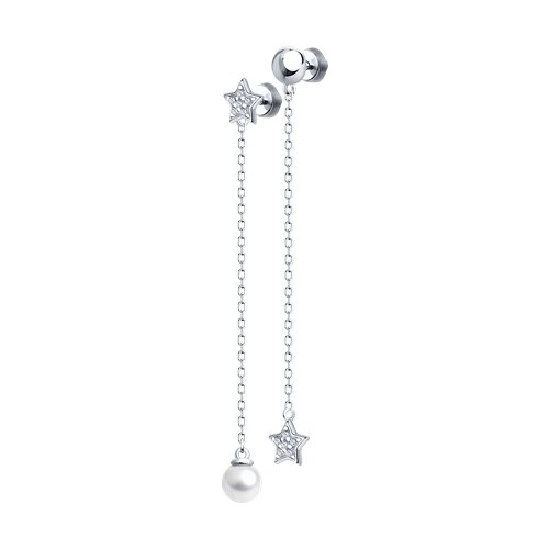 Серьги из серебра с жемчугом Swarovski и фианитами