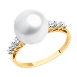 Кольцо из золота с жемчугом и фианитами Swarovski