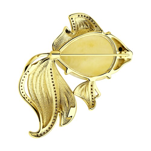 Брошь из золочёного серебра с янтарём и фианитами - фото 2