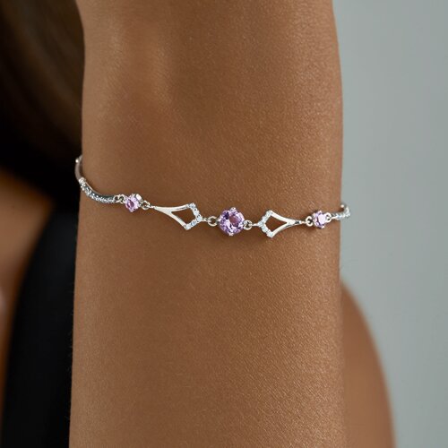 Браслет из серебра с аметистами и фианитами - фото 4