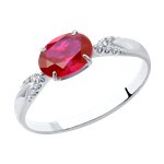 Кольцо из серебра с корундом рубиновым (синт.) и фианитами