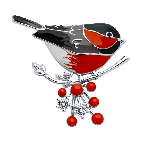 Брошь из серебра с фианитами и эмалью - фото 1