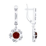 Серьги из серебра с гранатами и фианитами