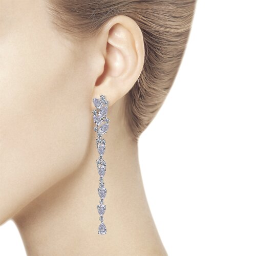 Серьги длинные из серебра с фианитами