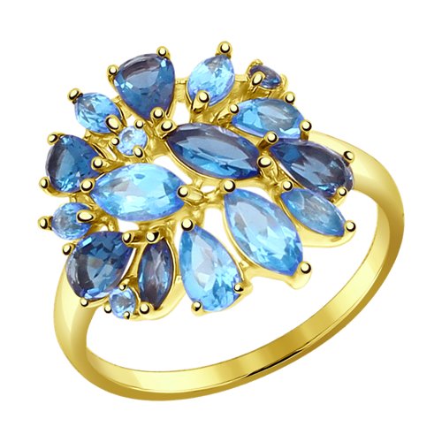 Кольцо из желтого золота с голубыми и синими топазами 714374-2 SOKOLOV фото
