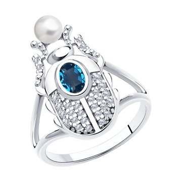 Кольцо SOKOLOV из серебра с синтетическим жемчугом кристаллом и фианитами 2300₽