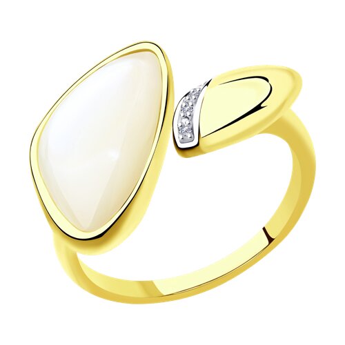 Кольцо из желтого золота с бриллиантами и перламутром