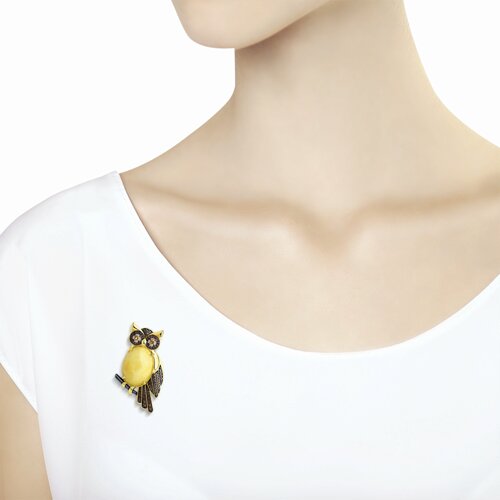 Брошь из золочёного серебра с янтарём и фианитами - фото 4