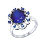 Кольцо из серебра с корундом сапфировым (синт.) и синими фианитами