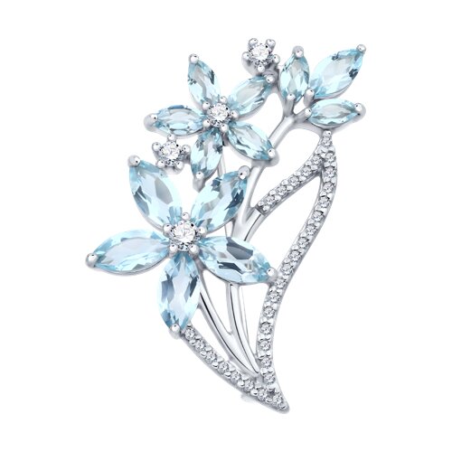 Брошь из серебра с топазами и фианитами - фото 1