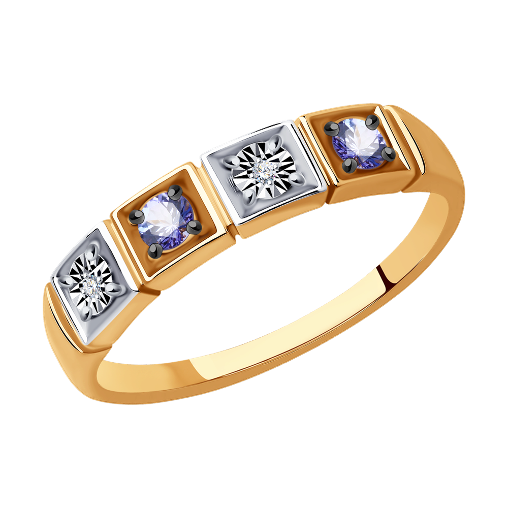 фото Кольцо sokolov diamonds из комбинированного золота с бриллиантами и танзанитами