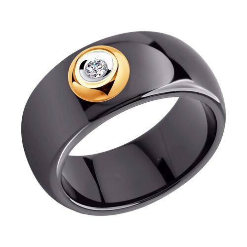 Кольцо из чёрной керамики с золотом и бриллиантом 6015010 SOKOLOV фото
