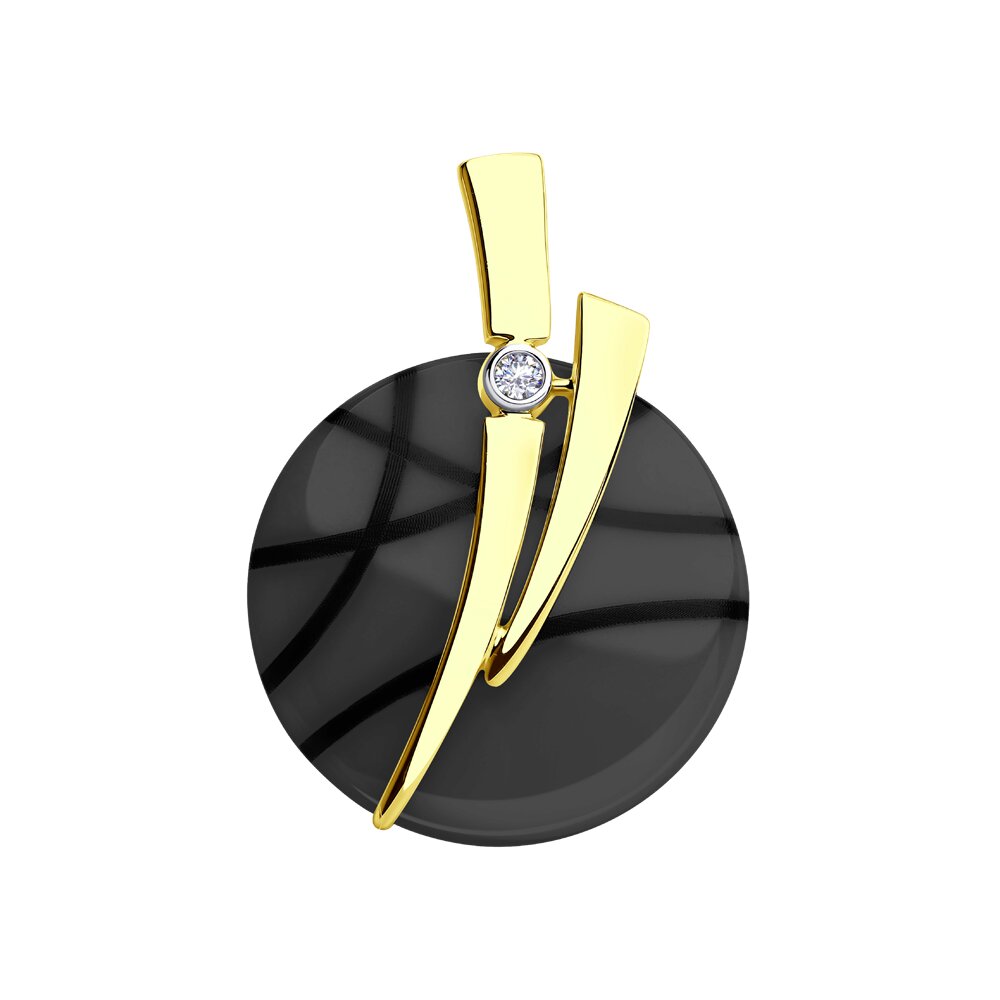 фото Подвеска sokolov diamonds из желтого золота с бриллиантом и чёрным керамической вставкой