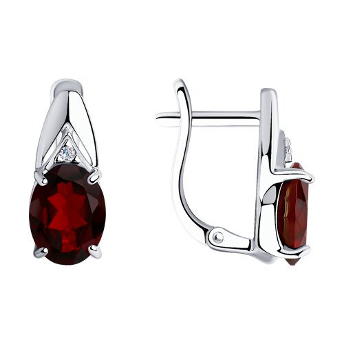Серьги из серебра с гранатами и фианитами