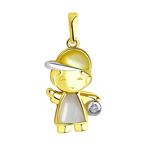 Золотая подвеска Мальчик с бриллиантом и перламутром