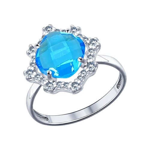 

Кольцо SOKOLOV из серебра с голубой стеклянной вставкой и фианитами