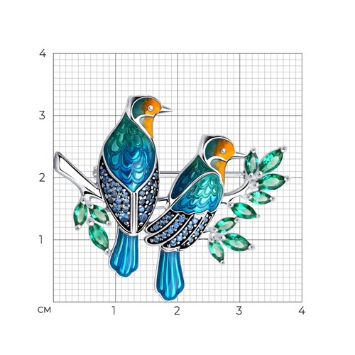 Брошь из серебра с эмалью и фианитами - фото 4