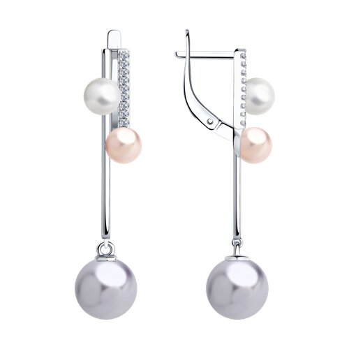 Серьги из серебра с жемчугом Swarovski и фианитами