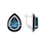Серьги из серебра с эмалью с синими ситаллами и фианитами